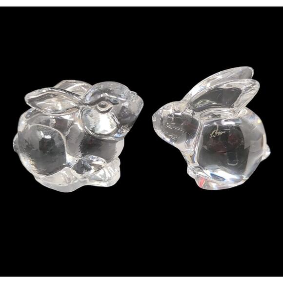 VTG Oneida Bunny Rabbit Figurines Set of 2 Lead Crystal Clear Hand Cut & Blown - Picture 1 of 9